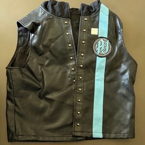 Authentic WWE AJ Styles "P1" black and Carolina blue hooded vest, size small